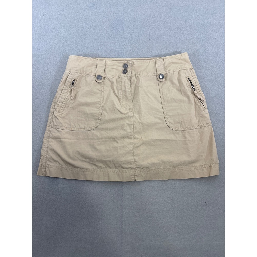 Khaki Tan Cotton Blend Mini Skort with Zipper Pockets and Belt Loops Size 10